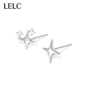 LELC 999 sterling silver four pointed star earrings